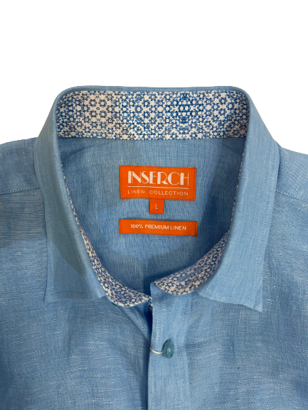 Inserch SS717-154 Short Sleeve Linen Shirt Lake Blue