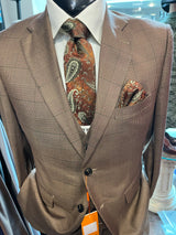 Steven Land SL77-796 Baresi Vested Window Pane Suit Brown