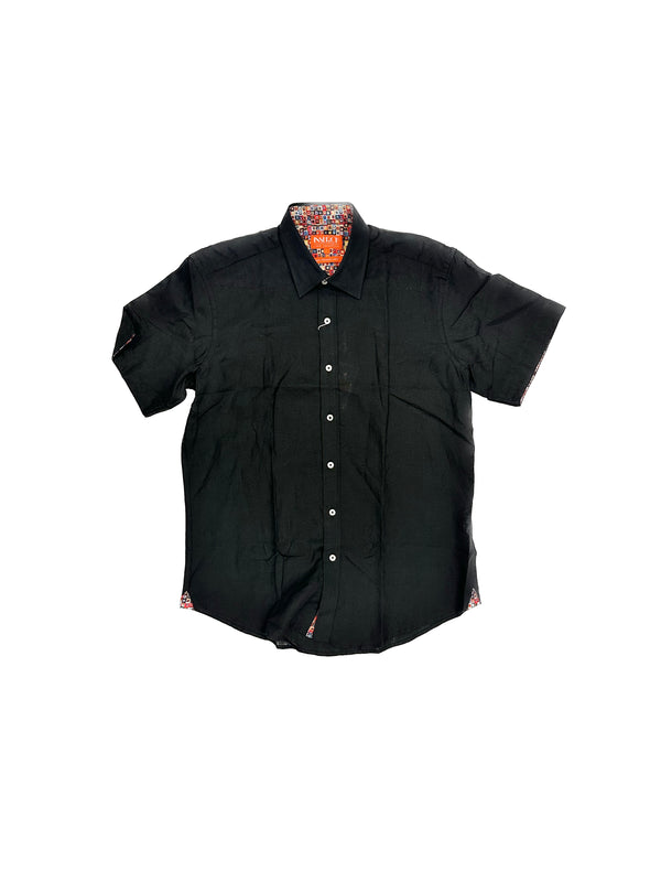 Inserch SS717-02 Short Sleeve Linen Shirt Black