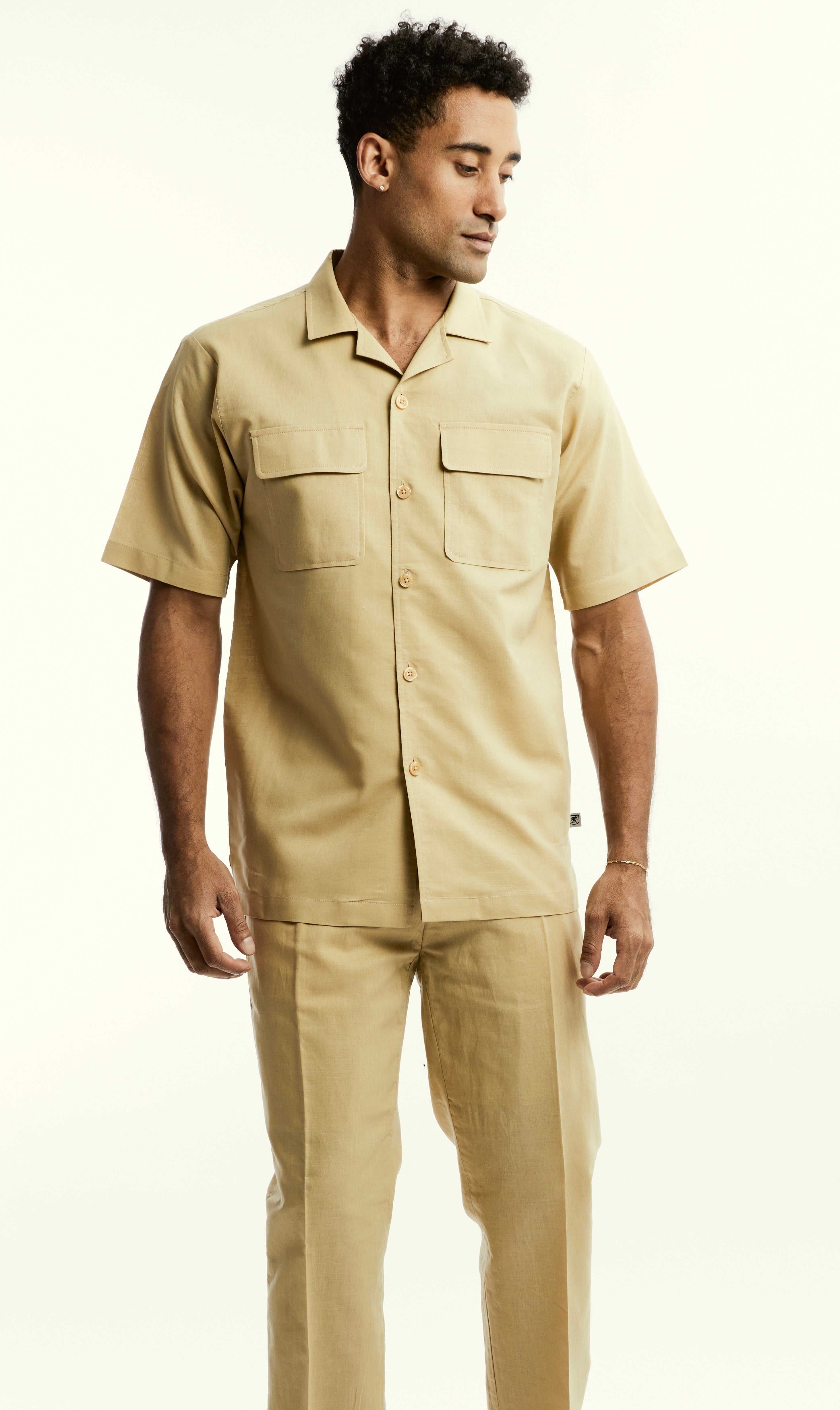 Stacy Adams 3510 Short Sleeve Linen Set Tan