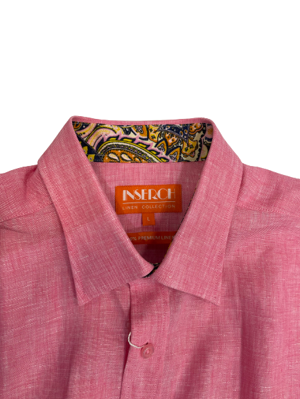 Inserch SS717-57 Short Sleeve Linen Shirt Summer Pink